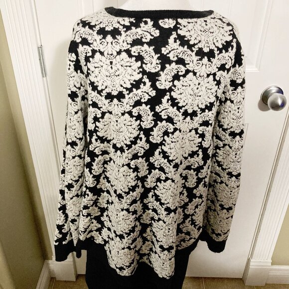SPANNER Black creamy white damask pattern sweater ~ Goth LARGE XL 1X knit top - Picture 16 of 16